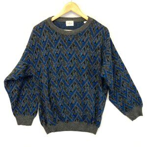 Vintage‎ Linea Uomo Italy Knit Sweater Mens Large Diamond Blue Oversized Baggy